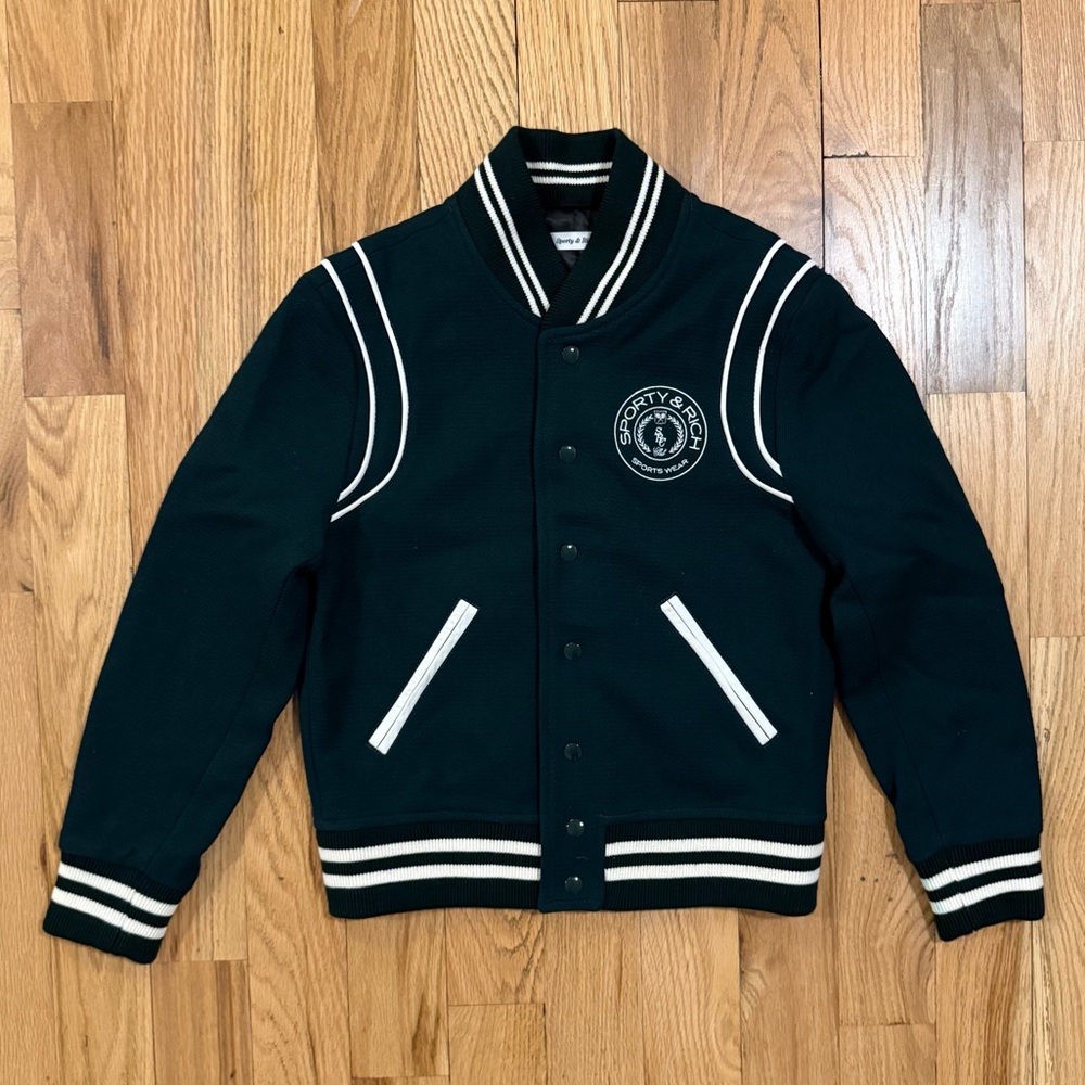 Sporty & Rich Monaco Wool Varsity Jacket in Forest